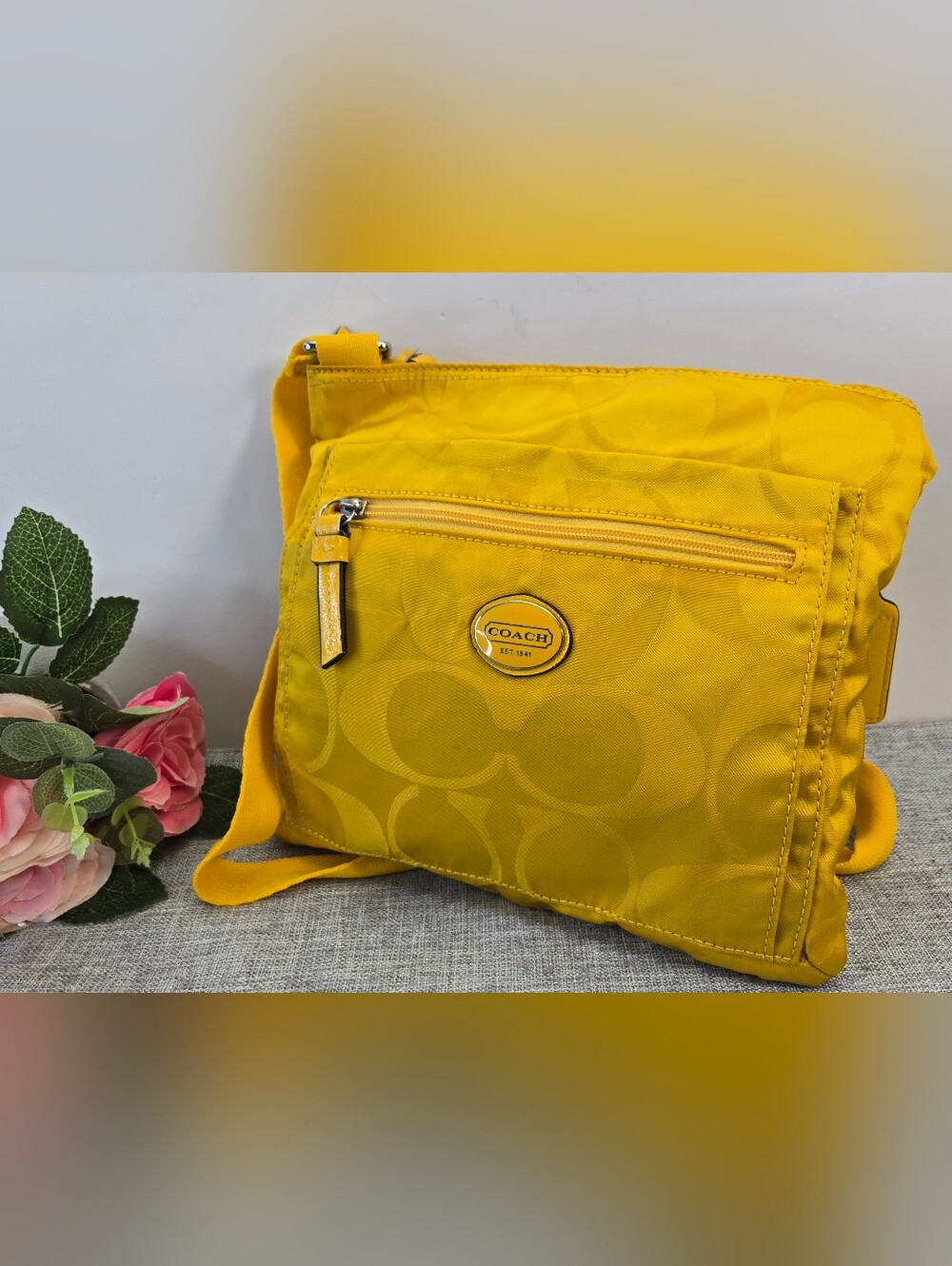 COACH Signature Getaway Nylon File Cross-body Bag‎ F77408 Yellow
